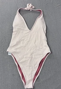 Aerie Damen Badeanzug Einteiler Large Lang Hellrosa Gerippt Neu - Bild 1 von 4