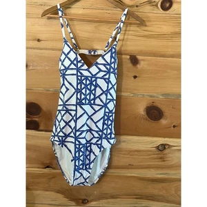 NWT! Vineyard Vines women's swim suit. Bamboo Lattice print. Marlin blue. LARGE - Picture 1 of 7