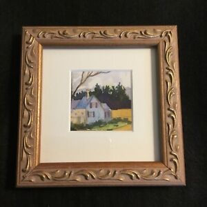 Deena S. Ball  Watercolor “Hill House”  Framed Artwork  5”x 5”  Free Shipping