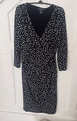 Vestido Ralph Lauren tejido elástico imitación envoltura punto negro blanco para mujer talla 6 Foto 1 de 4