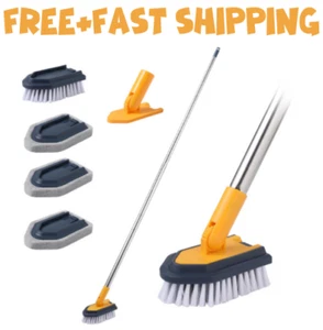 Tub Cleaner Brush With Long Handle 55" Extendable Tub Scrubber With Locking Head - Picture 1 of 7
