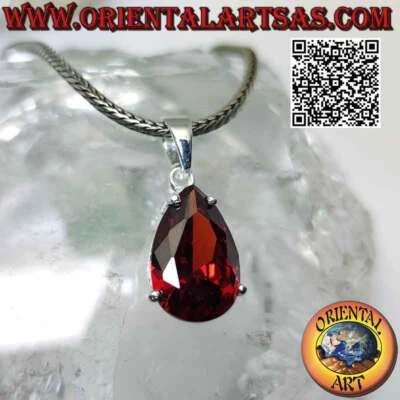 Ciondolo in argento 925‰ granato sfaccettato a goccia incastonato su montatura l - Immagine 1 di 4