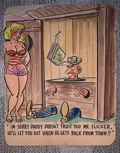HUMOR PARA HOMBRE ORIGINAL CÓMIC ARTE UN PANEL GAG GRANDE ACABADO COLOR SLICKER - Imagen 1 de 4