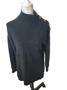 Anthropologie Sweater Tunic Black Long Sleeve Should Buttons Women's Small - Picture 1 of 8
