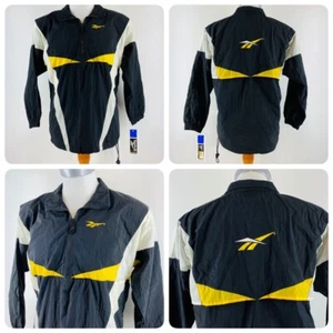 Reebok Womens Sz S Windbreaker Jacket Coat 1/4 Zip Pullover Black Yellow U16 - Picture 1 of 10