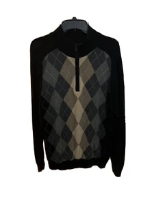 Cutter & Buck Argyle Mens Sweater Half Zip Black Blue Gray Size Large - Picture 1 of 5
