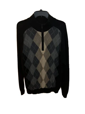 Cutter & Buck Argyle Mens Sweater Half Zip Black Blue Gray Size Large - Image 1 of 4