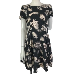 Portmans Dress Black Size 10 Beige Leaf Print A Line Short Sleeve Business Party - Picture 1 of 13