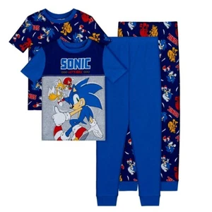 4 PC Kids Sonic the Hedgehog Pajamas Set Shorts T Shirt Pant Boy 4 6 8 10 Cotton - Picture 1 of 2