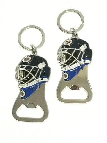 Set of 2 NHL Winnipeg Jets Goalie Mask Keyrings Keychains w/ Bottle Opener Cover