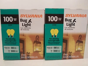 Yellow Bug Light Bulb 100W Watt Sylvania 4 Pack Outdoor Porch Non-attracting - Picture 1 of 3