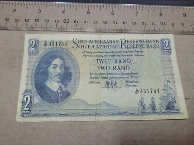 🌍 South Africa 2 rand 1961 P-105 P-105a "de Kock" VF "B/97"  banknote 061523-18 - Image 1 of 3