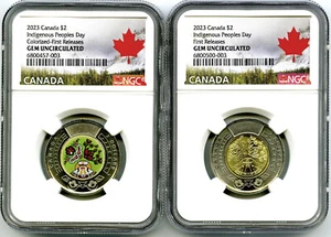 2023 $2 CANADA NGC GEM UNC TOONIE INDIGENOUS PEOPLES DAY MATCHED 2-COIN SET - FR - Picture 1 of 2