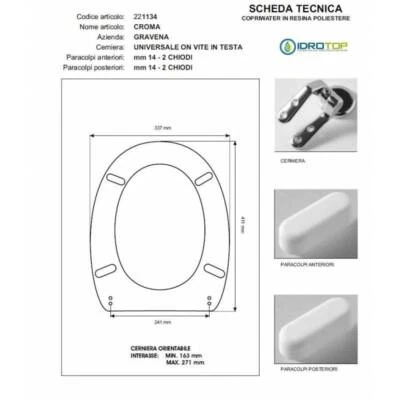 Copriwater CROMA Gravena Bianco Cerniera Rallentata Soft Close Cromo - Immagine 1 di 2