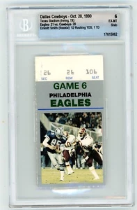 1990 DALLAS COWBOYS VS PHILADELPHIA EAGLES BIGLIETTO STUB BGS EMMITT SMITH ROOKIE - Foto 1 di 2