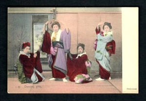 #745 Japan J 63 Dancing Girls in Kimonos "Handcolored" The Rotograph Co.Unused - Picture 1 of 2