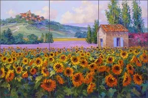 Ceramic Tile Mural Backsplash Senkarik Tuscan Landscape Sunflower Art MSA125 - Picture 1 of 6