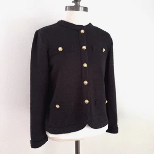 Vintage Castleberry Cardigan Jacket Womens 6 Navy Blue Tweed Knit Gold Buttons - Picture 1 of 9