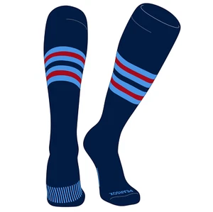 PEAR SOX Striped OTC Baseball, Softball, Football Socks (F) Navy, Sky Blue, Red - Picture 1 of 3
