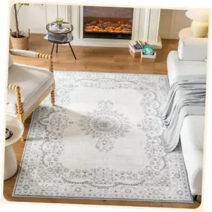 5x7 Area Rugs - Grey/White Cream Area Rug - Kid & Pet 5X7 Grey / White Cream - Picture 1 of 7