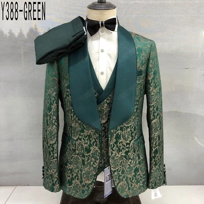 Trajes de hombre Paisley Jacquard conjuntos de 3 piezas calce ajustado formal graduación chal solapa esmoquin Foto 1 de 4
