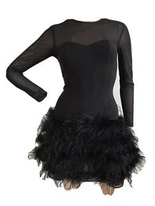 MISS SELFRIDGE LTD ED BLACK FEATHER BODY CON LBD MINI PARTY DRESS UK 6 EU 34 NWT - Picture 1 of 12