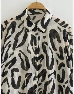 Zara Blouse, camouflaged with black, long sleeves, half transparent - Picture 1 of 11