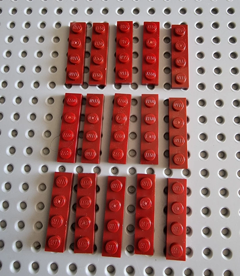 LEGO Platte Bauplatte Basisplatte 1x4 Dunkelrot 15 Stück red basic plate 3710 R1 - Bild 1 von 1