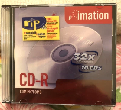 Imation CD-R 1x-32x Compatible 80 min/700 MB Sealed Package Of 10 CDs NEW SEALED - Image 1 of 4
