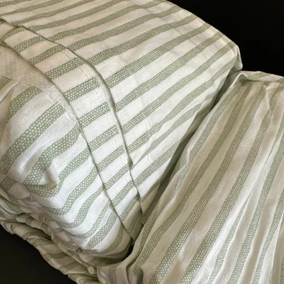 Laura Ashley Queen LA Classics Ticking Green White Striped Ruffled Bed Skirt NEW - Image 1 of 4
