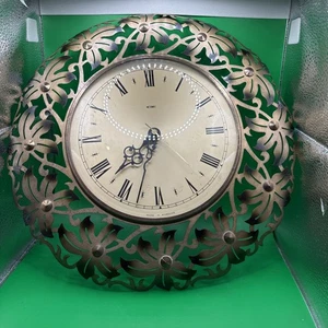 Vintage Metamec Wall Clock, Solid Brass Floral Retro Wall Clock 12” across - Picture 1 of 7