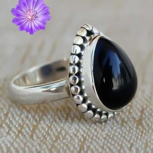 Black Onyx Gemstone 925 Sterling Silver Ring Handmade Jewelry Ring For Gift - Picture 1 of 2