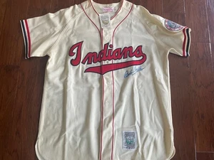 BOB FELLER SIGNED AUTOGRAPH MITCHELL NESS SIGNED CLEVELAND INDIANS JERSEY JSA - Picture 1 of 9