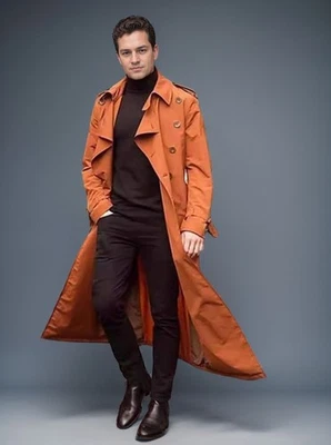 Men's Long Trench Coat Double-Breasted Belted S-XXXL Casual Jacket - Image 1 of 4