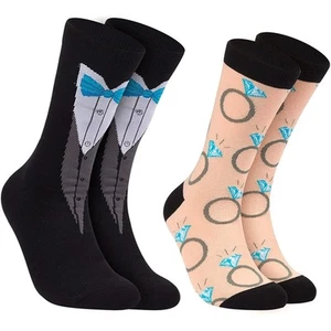 2 Pairs Novelty Bride and Groom Crew Socks for Wedding, One Size, 2 Designs - Picture 1 of 5