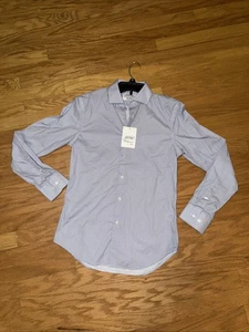 NORDSTROM MARKE "EASY CARE" HERREN BAUMWOLLBESATZ PASSFORM HEMD 14,5/32-33 BLAU NEU MIT ETIKETT - Bild 1 von 15