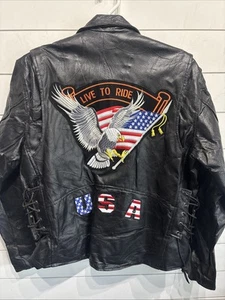 Vtg Cafe Racer Buffalo Patchwork Leather Motorcycle Jacket Coat Mens Large - Picture 1 of 4