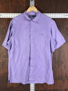 Polo Ralph Lauren camicia vintage lino seta bottoni viola verde anni 90 uomo grande - Foto 1 di 7