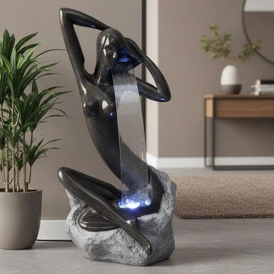 Design Zimmerbrunnen  LED Beleuchtung 101 cm Granit-Optik Gartenbrunnen Brunnen - Bild 1 von 4