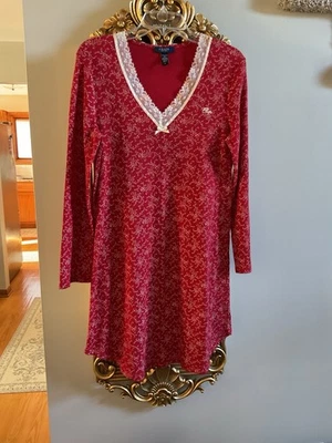 Vintage Chaps Thermal Sleepshirt Women's Size Large Red Cream Floral Pullover - Image 1 of 4