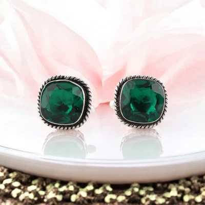 Chrome Diopside Gemstone 925 Sterling Silver Jewelry Men Cufflinks0.61" For Him - Image 1 of 4