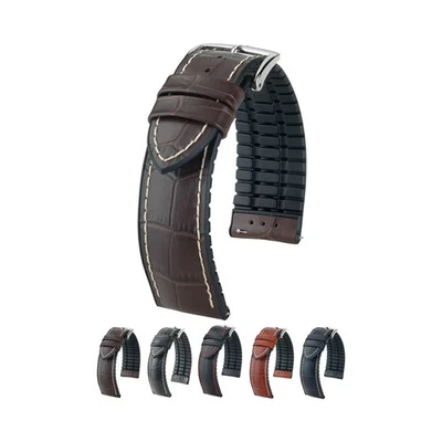 Correa de reloj de cuero de becerro en relieve Hirsch George - 20 mm, 22 mm, 24 mm - negra, B... Foto 1 de 4