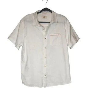 Marine Lagenlook Selvage Kurzarm Natur Button Down Hemd Größe Large - Bild 1 von 6