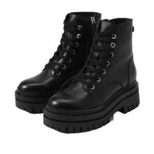 Sam Edelman Kyler Black Leather Lace Up Rounded Toe Chunky Sole Ankle Boots - Picture 1 of 1