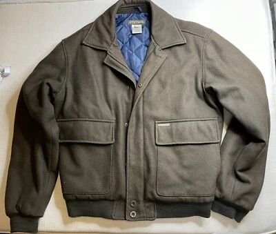 Chaqueta Stetson Western Mediana Verde Oliva Marrón Mezcla de Lana Forrada Vintage Bomber Foto 1 de 3