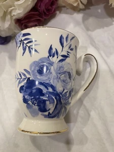 Grace Teaware Blue Roses Mug With Gold Trim -New - Picture 1 of 5