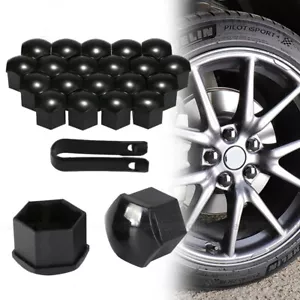 20Pcs Car Wheel Nut Caps Auto Hub Screw Cover 17mm Bolt Rims Stems Caps Black - Picture 1 of 12