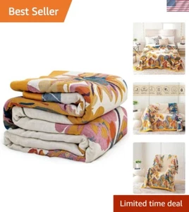 100% Cotton Double-Sided Floral Throw Blanket - 98''x98'' Lightweight Boho Quilt - Picture 1 of 10
