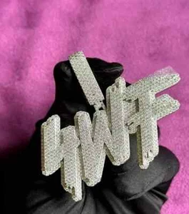 3.90Ct Round Cut Real Moissanite Men's Any Custom Letter 14k White Gold Plated - Picture 1 of 8
