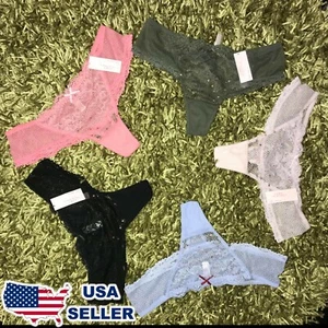 5-Pack Sexy Women Lace Thong Panties Underwear Lingerie Cheeky Cute Kawaii - Picture 1 of 7